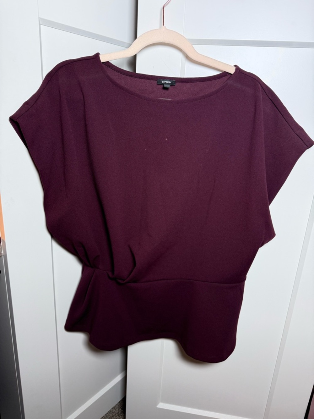 Express Women's Plum Boatneck Short Sleeve Knit Peplum Top